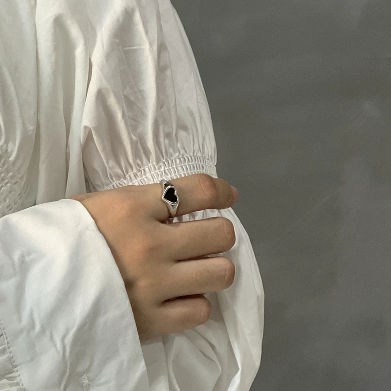 Silvology, 925 пробы, серебряные, черные кольца в форме сердца, винтажные, в старом минималистическом стиле, элегантные, открытые кольца для женщин, праздничные украшения, подарок