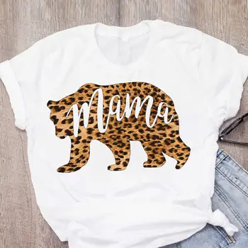 

Hararuku Mama T-shirt Women Short Sleeve Femme Ulzzang Gray Leopard Printed Mom Life tshirt Vintage Tee Top