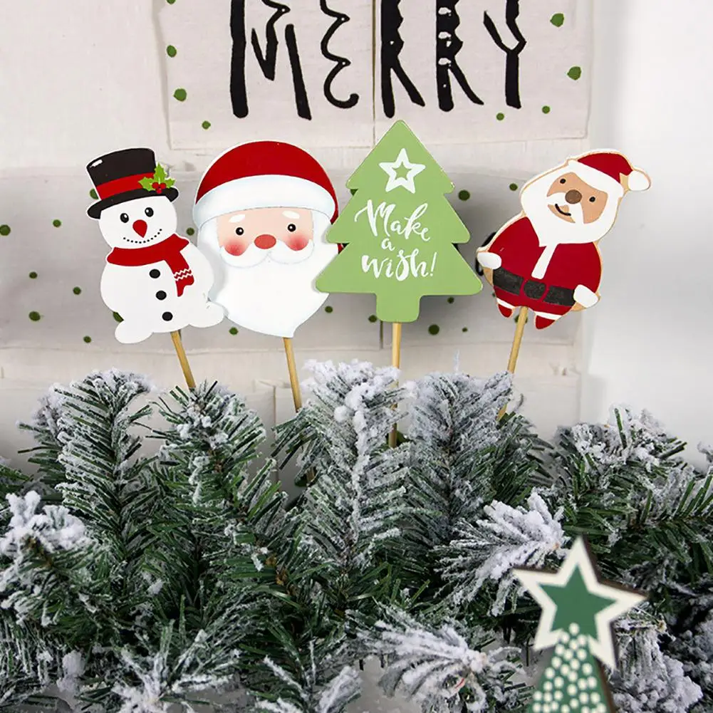 

GloryStar 4Pcs/Pack Christmas Decoration Wooden Painted Christmas Tree Card Table Vase Decoration Insert Sticks