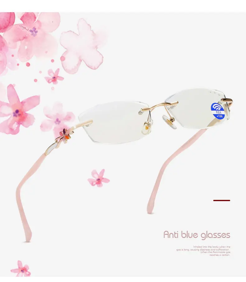 Rimless Blocking Blue Light Presbyopic Glasses Trimming Anti Blue Ladies Frameless Elegant Anti-blue Light Reading Glasses