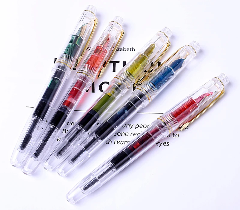 

Hero 1202 Transparent Fountain Pen Extra Fine Nib 0.38mm Golden Trim Inking Pens Office School Writing Gift Pen Accessory
