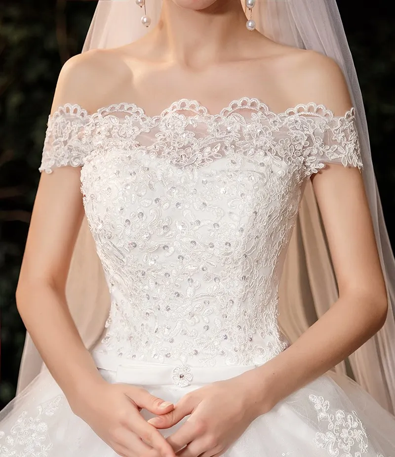 Boat Neck Wedding Dress Sweep Brush Train Ball Gown Bridal Dress Lace Up Wedding Gowns Vestidos De Novia Customized