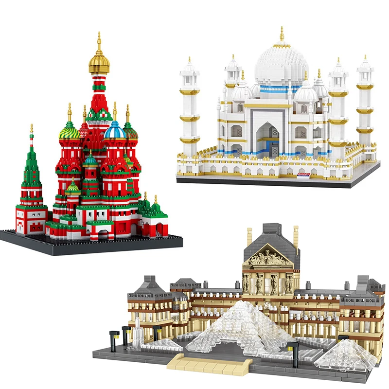 Juego de bloques de construcción modelo Taj Mahal de la catedral de Saint Basil, juguete de construcción con ladrillos, arquitectura de ciudad, París, Francia, Musée del louver