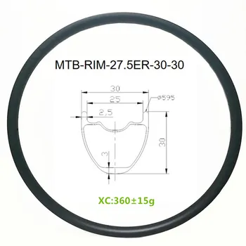 

27.5 inch mountain bike rim 30x30mm XC tubuless bicycle wheel 650B MTB disc carbon rim matte or glossy 24H 28H 32H 36H