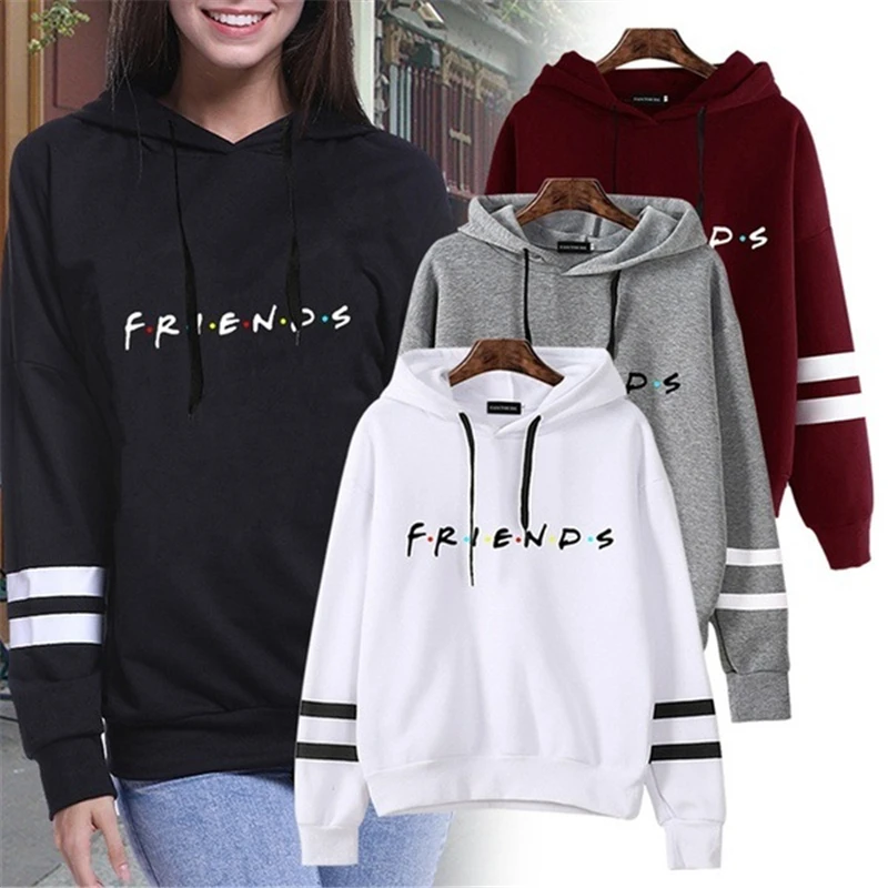 

Autumn Womens FRIENDS Printed Sweatshirts Hip Hop Drawstring With Hat Sport Hoodies Casual Loose Breathable Streerwear Pullovers