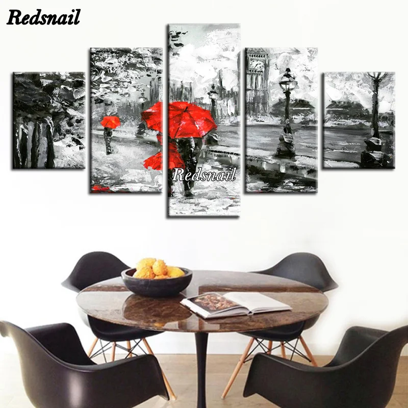 5 Pieces Red Umbrella Lover London Street Rain View Pictures diy Diamond Painting 5D Full Drill Mosaic Diamant Embroidery ML1128 | Дом и сад