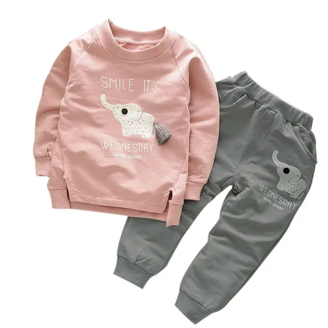 Детская одежда, костюм с длинными рукавами, осенний свитер для отдыха для маленьких мальчиков 1-2-4 лет, хлопковый комплект из двух предметов - Цвет: H07-pink