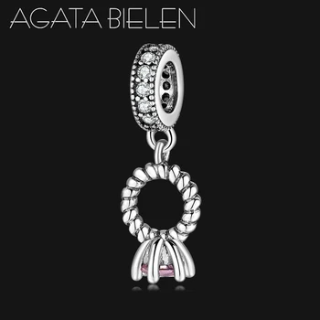 

Beautiful wedding rings with big pink CZ pendants 925 Sterling Silver beads Fit Original europeu Charm Bracelets Bangles Jewelry