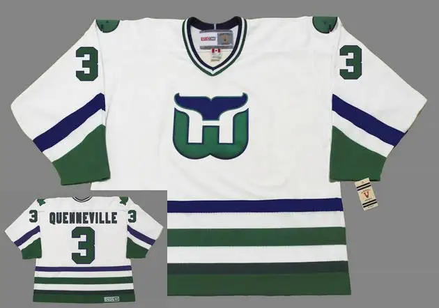 

Vintage Hartford Whalers 3 Joel Quenneville Hockey Jersey Embroidery Stitched Customize any number and name Jerseys
