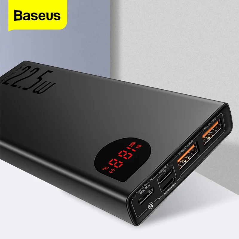 Baseus 20000mAh Power Bank USB C PD Quick Charge 3.0 5A SCP Powerbank For Huawei Xiaomi iPhone Porta