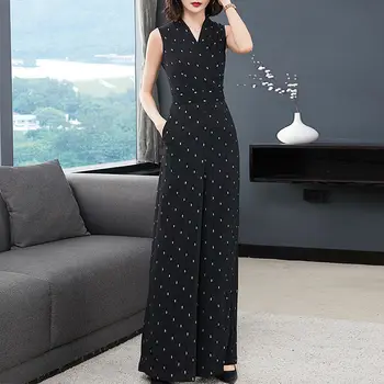 

2020 Summer Office Lady Womens Playsuit Elegant V Neck Fashion Striped Slim Jumpsuit Romper Female Chiffon Wide Leg Trousers L56