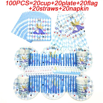 

Alice in Wonderland Theme Birthday Party Supplies Set Baby Shower Alice Paper Cup Plates Straws Party Decor Banner Girl Favors
