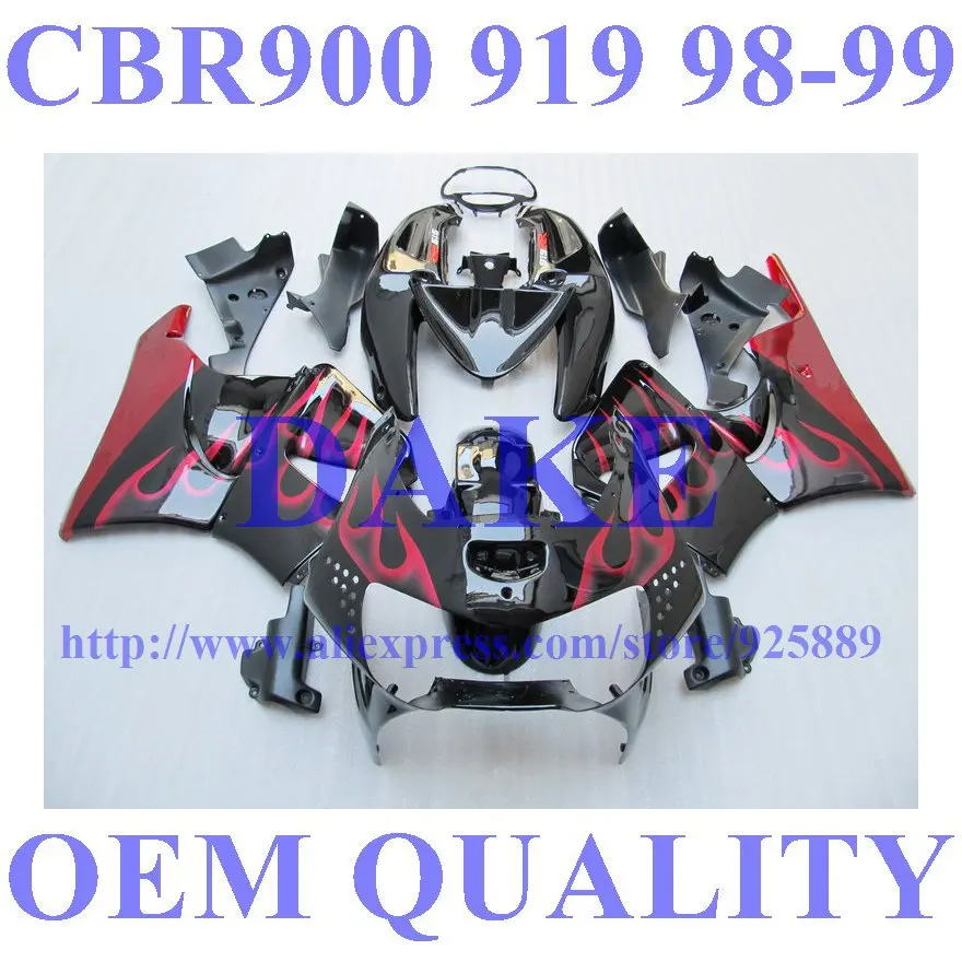 DAKE Fullset красное пламя черные Обтекатели для HONDA CBR900RR 919 98 99 CBR 900RR 1998 1999 CBR919