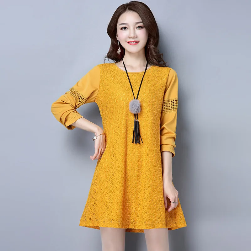 

Casual O-neck Spring Long Sleeve Dress Lace Blue Dress Women Plus Size 5XL Loose Women Dresses Vestido De Festa Hot Sale FYY318