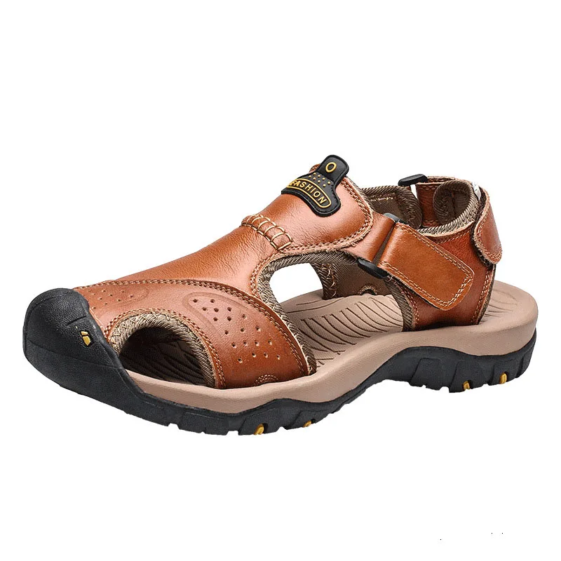 

Sports Outdoor Sandals Summer Men's Beach Shoes Closed-Toe Shoes Leather Trekking Walking Close Strap Large Size Sandals For Men