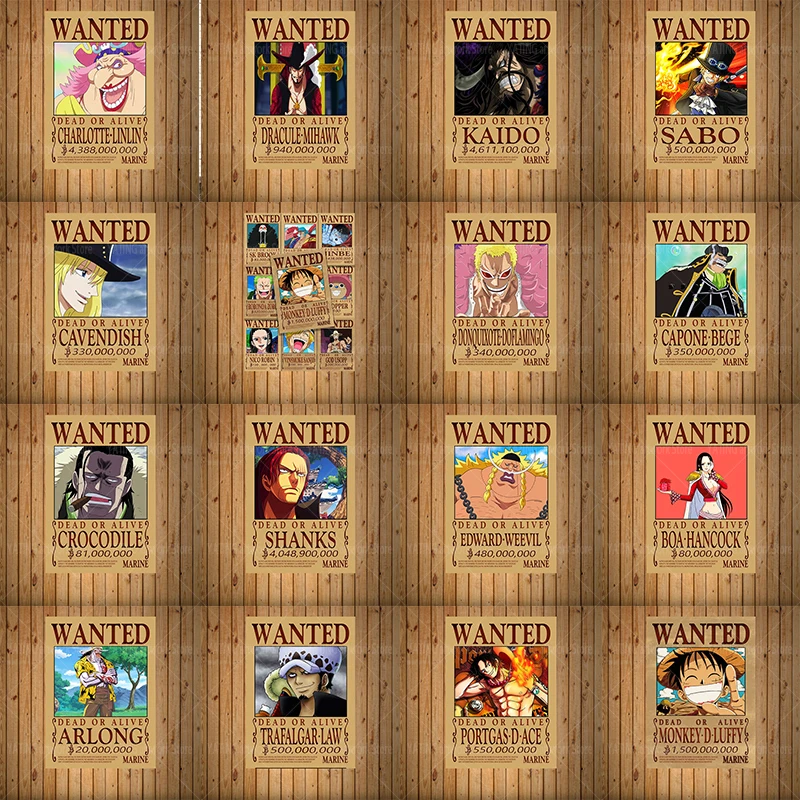 One Piece Luffy Canvas Painting Anime Retro Wanted Character Poster Wall Art Print Modern Home Children's Bedroom Decoration Mur