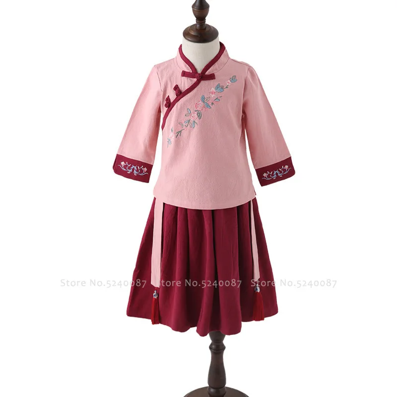 Дети Девочка Китайский традиционный ханьфу топы Юбки Дети Cheongsam Qipao Принцесса партии свадебное платье Тан костюм костюмы для косплея