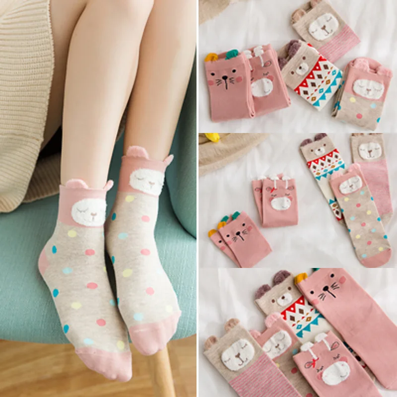 

2019 Stereo Cartoon Animal Cute High-quality Socks Feather Yarn Ears Tube Autumn Winter Ladies Girls Socks Women Wholesale