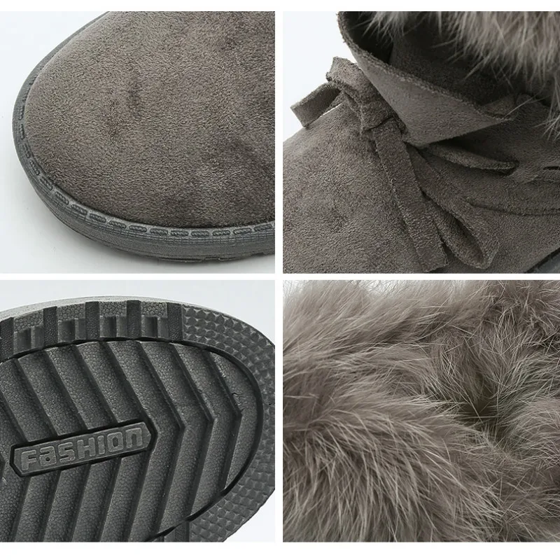 Snow Boots Women Ankle Boots Plush Warm Winter Shoes Designer Quality Rabbit Fur Furry Boots Cotton Boots Botas Mujer P148