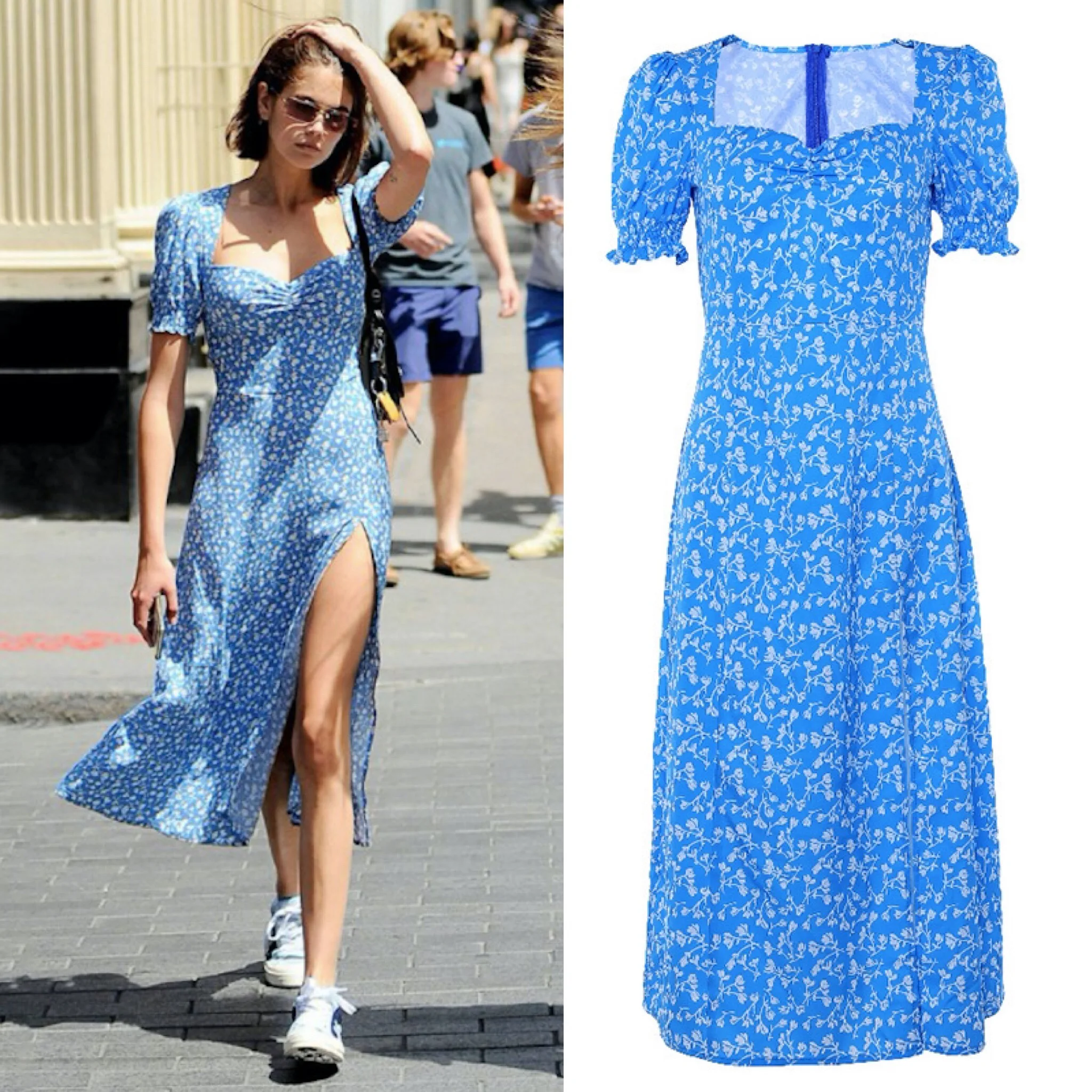 Пляжное стильное дорожное синее платье женское милое Пышное Платье с квадратным воротником и принтом Модное Длинное Платье до середины икры в стиле ампир