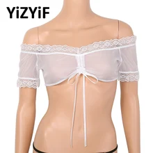 Женские прозрачные Обрезанные Топы, бикини, топы, баварский Октоберфест, костюм с открытыми плечами, короткие рукава, шнурок, дирндль, блузка