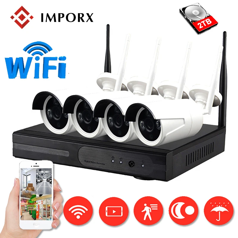 

IMPORX 4CH Wireless CCTV Camera System NVR Wifi Camera Kit Video Surveillance Smart Home Security IP Camera Set Outdoor Indoor
