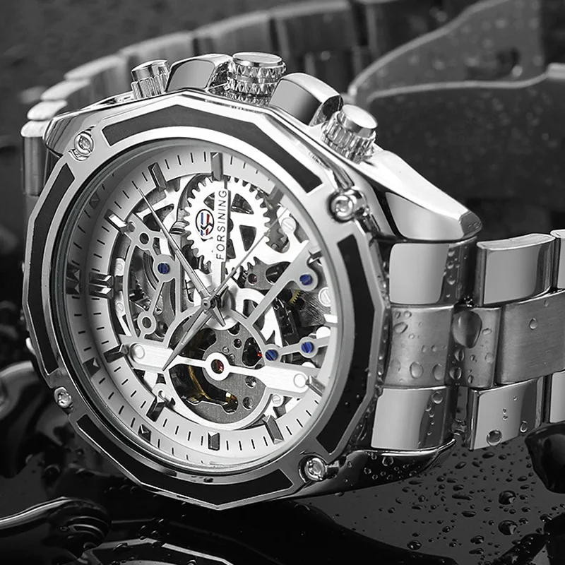 

FORSINING Automatic Mechanical Men Wristwatch Military Sport Male Clock Top Brand Luxury Steel Skeleton Waterproof Man Watch 004