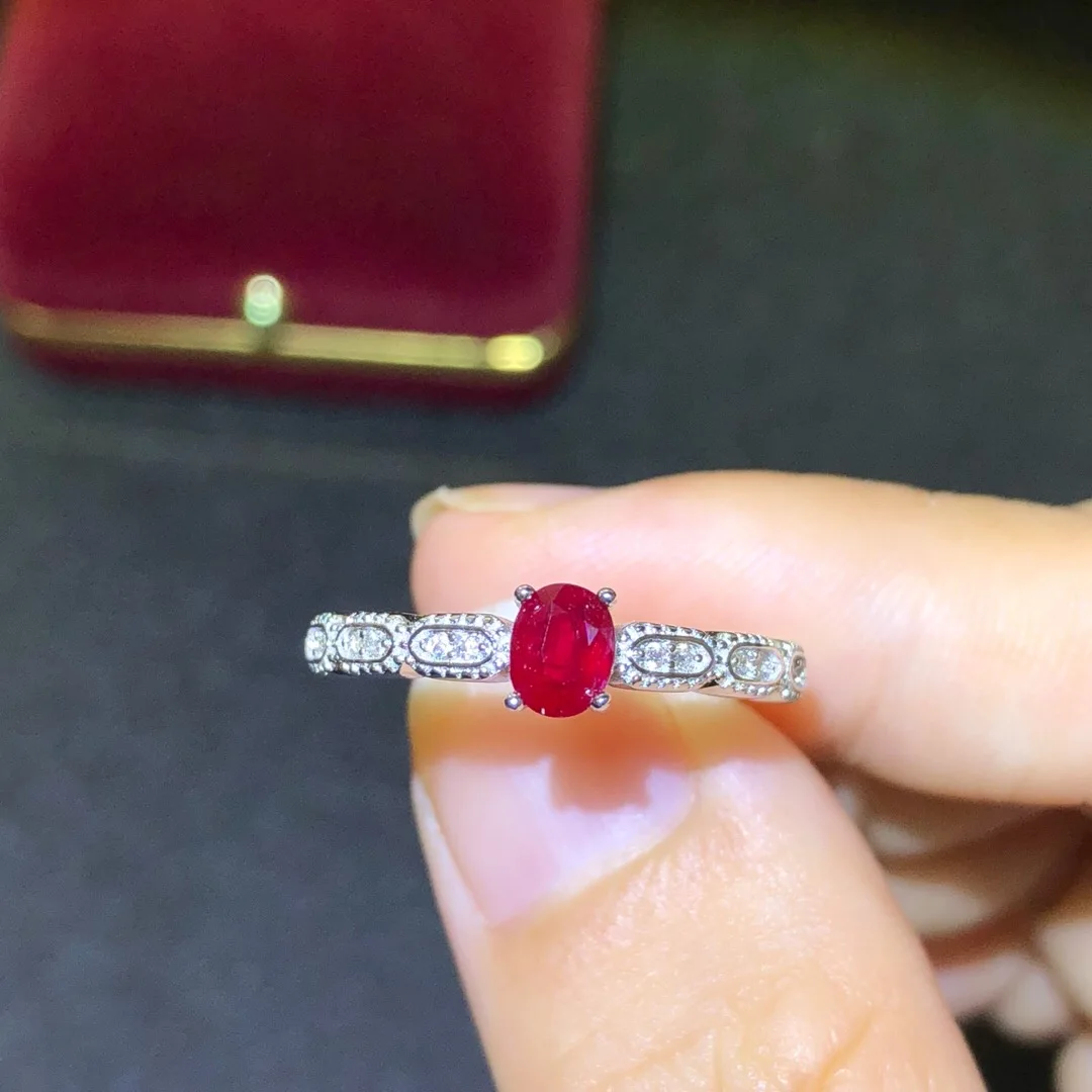 925 Серебряное инкрустированное натуральное голубиное кроваво-красное рубиновое кольцо относится к кольцу Размер регулируемого основного камня Размер 4*5 мм серебряное кольцо 925