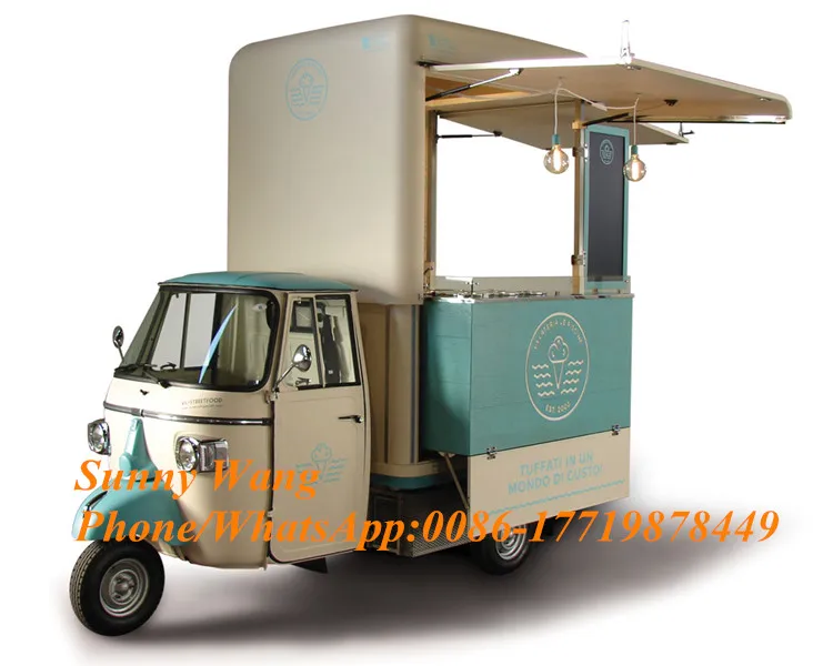 Быстрый мобильный Piaggio пищевой трехколесный винтажный ланч-грузовик сэндвич-тележка пищевой прицеп барбекю грузовик пищевой вагон передвижной пищевой фургон
