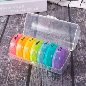 

Round 14 Compartments Pill Box Organizer Holder Mini Plastic Medicine Storage Dispenser Cutter Moistureproof Drug Cases A35