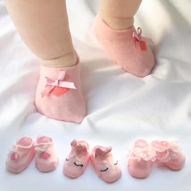 3 пары/партия, кружевные носки для новорожденных с цветочным принтом хлопковые нескользящие детские носки-тапочки носки с бантом для маленьких девочек весенний подарок для девочек, sokken