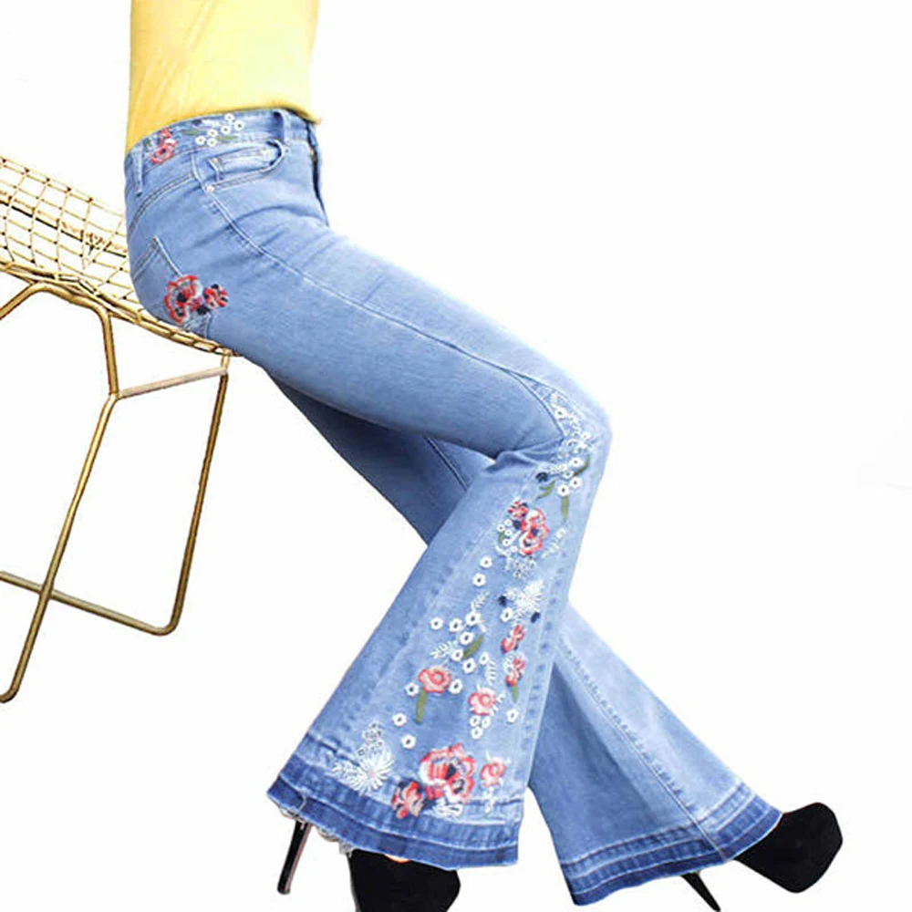 

Printed Denim Women Skinny Jean Womens Slim Flared Pants Y2k Fashion Jeans Stretch Printed Craft Pants With Tight Flared Hem