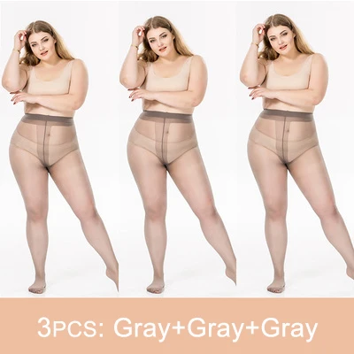 Gray Gray Gray Женские Бесшовные колготки размера плюс, летние тонкие женские сексуальные колготки, чулки для женщин с Т-образным шаговым швом, большие размеры - Цвет: Gray Gray Gray
