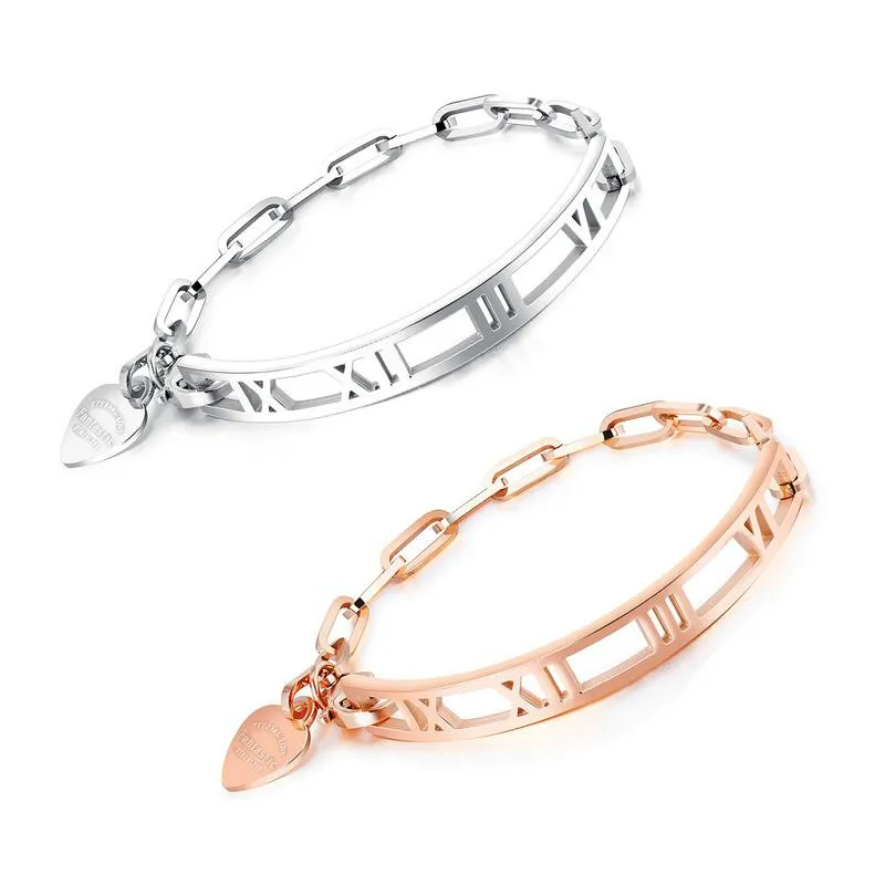 

Luxury Famous Brand Jewelry Rose Gold Bracelets & Bangles Female Heart Forever Love Charm Bracelet For Women Titanium Steel
