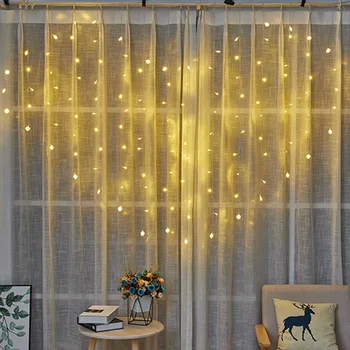 

Heart Curtain Copper Lamp GIRL'S Heart Room Decorative String Lights Curtain Lights USB Remote Control