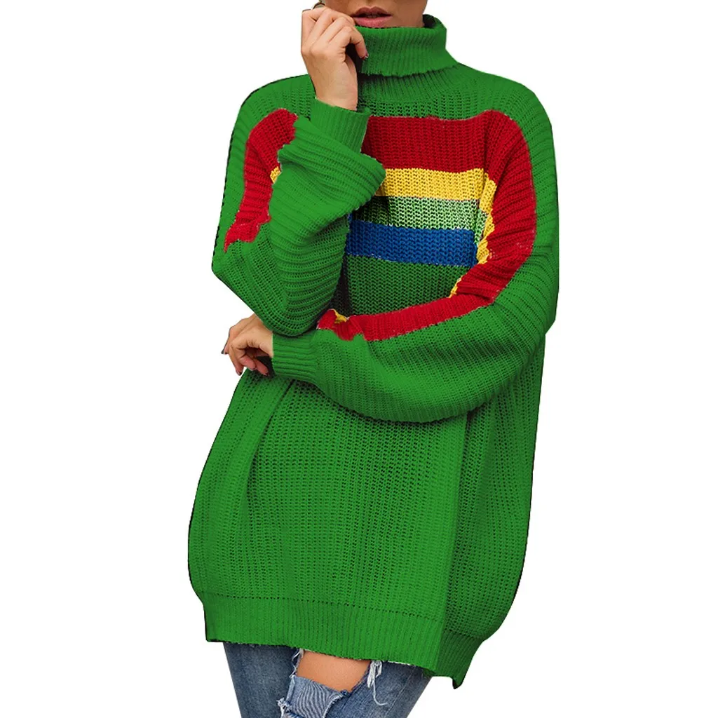 2019 Autumn Fashion Sweater Women Striped Rainbow Print pullover Coat Female Loose Sweaters Long Sleeve O-Neck Jumper Blouse#905 | Женская