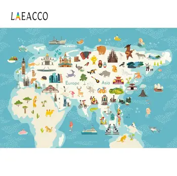 

Laeacco Photography Background World Maps Animals Ship Baby Study Pattern Photography Backdrop Photo Studio Photocall Photophone