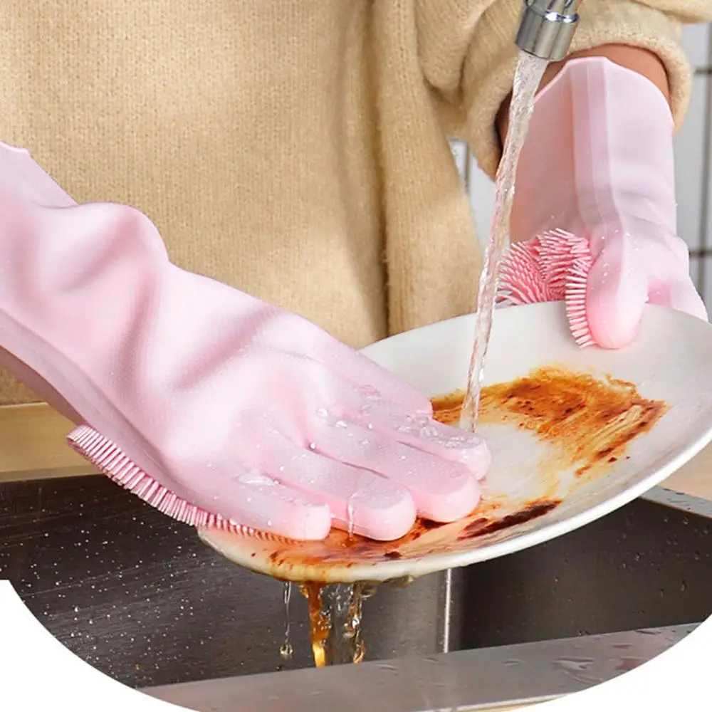 

Double-sided silicone dishwashing anti-slip gloves brush design quick multiple colors available 360mm 250g