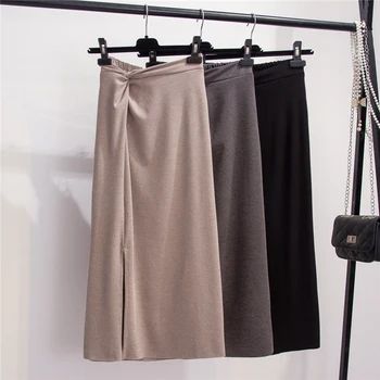

[EWQ] 2020 Spring Summer New Arrivals High Waist Solid Color Pattern Women Vintage Fashion Slim Was Thin Skirt AW68601