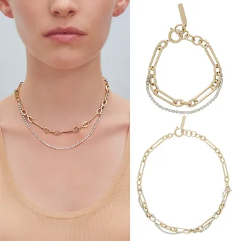 

European and American jewelry gold and silver color matching Rhinestone chain tassel exaggeration short Large Necklace Bracelet