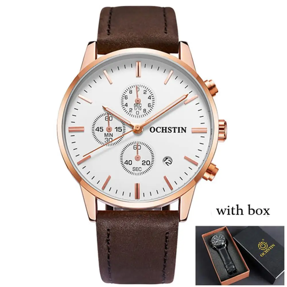 Najtaniej OCHSTIN wielofunkcyjne męskie zegarki luksusowe marki wojskowe kwarcowe zegarki na rękę dla mężczyzn sportowe skórzane wodoodporne Relogio Masculino