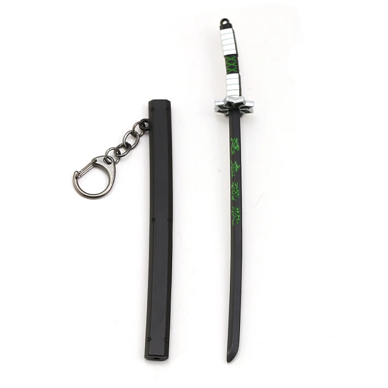 green(white) Японское аниме Demon Slayer брелок в виде меча Косплей Катана Ghost Blade металлические подвесные брелоки Kamado Tanjirou оружие llaveros - Цвет: green(white)