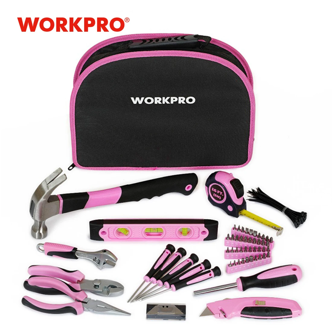 WORKPRO 103PC Hand Tool Set Home Tool Kit Tool Bag Pink Tools for Women Girls
