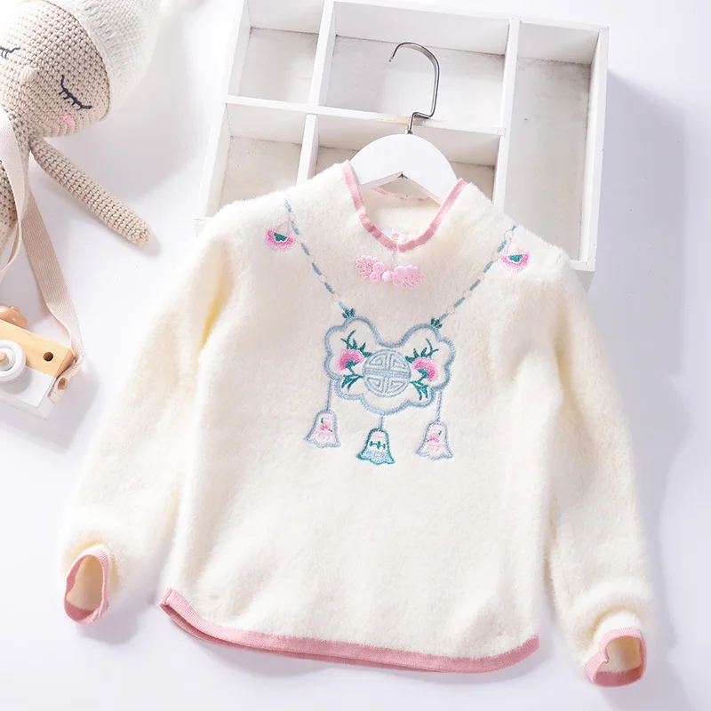 Вязаный свитер с вырезом лодочкой для девочек; коллекция года; сезон осень-зима; стиль; корейский стиль; одежда для детей; свитер; Детский свитер
