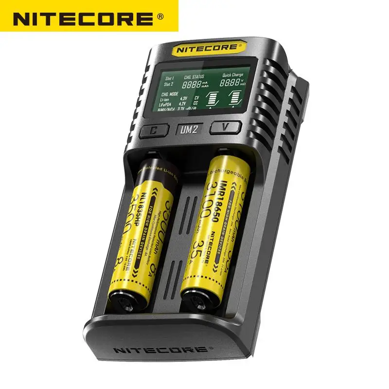 Nitecore UM2 USB двойной слот устройство быстрой зарядки интеллектуальная схема глобальная страховка Li-Ion AA 16340 18650 20700 21700 26650 зарядное устройство