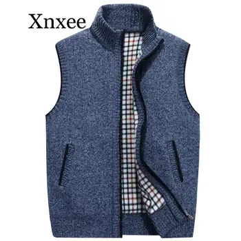 

Autumn Winter Men's Wool Sweaters Vest Coat Male Sleeveless Knitted Vest Jacket Solid Fleece Sweatercoat Plus Size 3XL