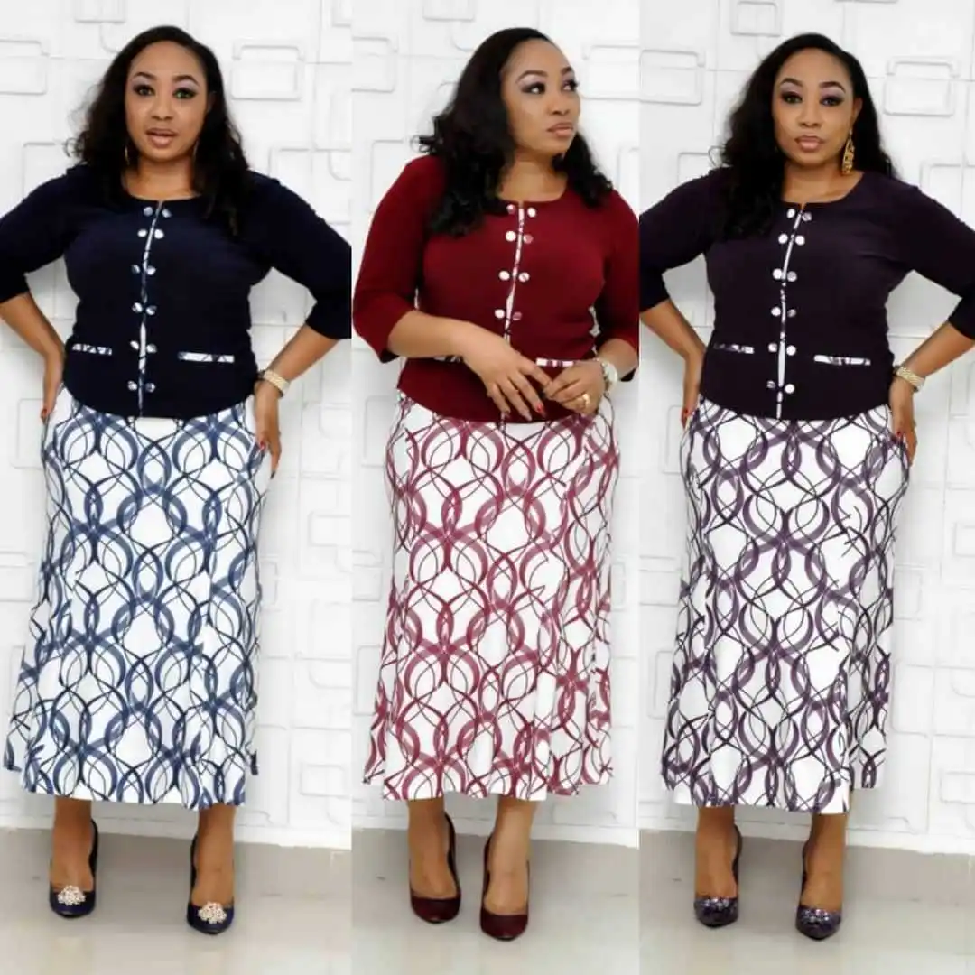 autumn elegent fashion style african women printing plus size two pieces sets top and skirts XL-5XL