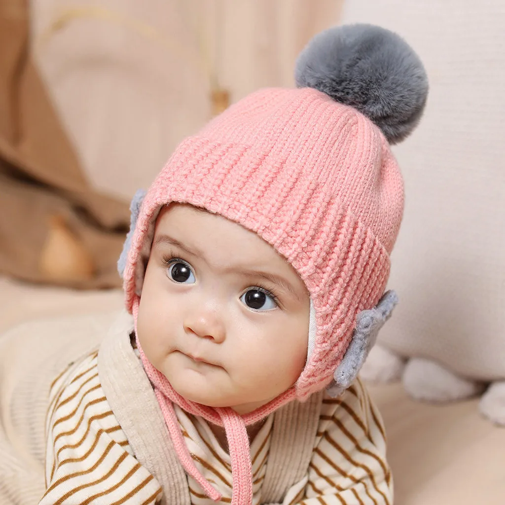 Baby winter hat pom pom Toddlers hats for girls Winter warm knitted baby hat for girls Colorful winter hat for girls