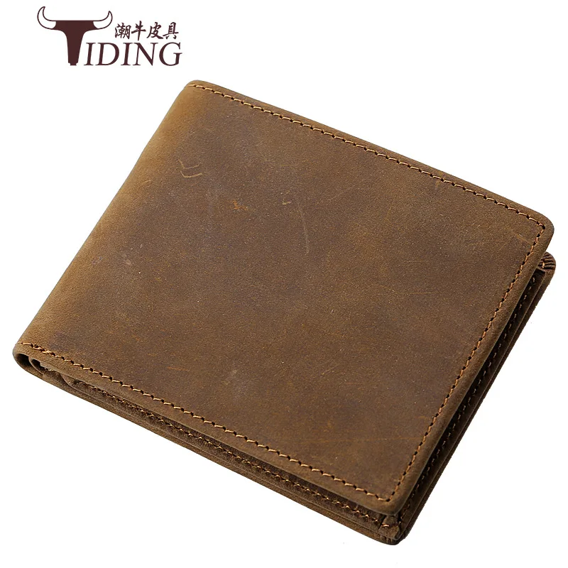 

Tiding Retro Horse Leather Men Short Wallet Full-grain Leather Casual Cross Leather Wallet 4101