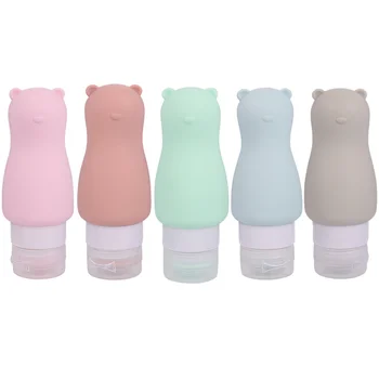 

5pcs Adorable Subpackaging Bottles Empty Silicone Bottles Portable Refillable Storage Container for Lotion Travel (Little Bear P